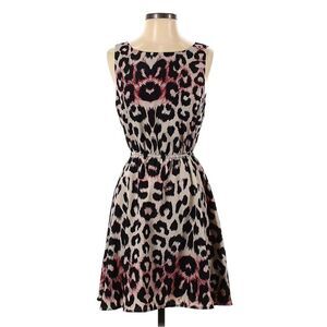 AQUA Dress Womens Small Leopard Animal Print Sleeveless Fit & Flare Cutout Back